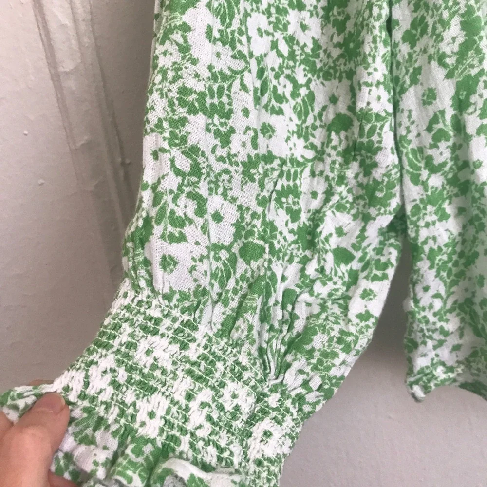 New Rails Green and White Floral Linen Top Large - Picture 4 of 7